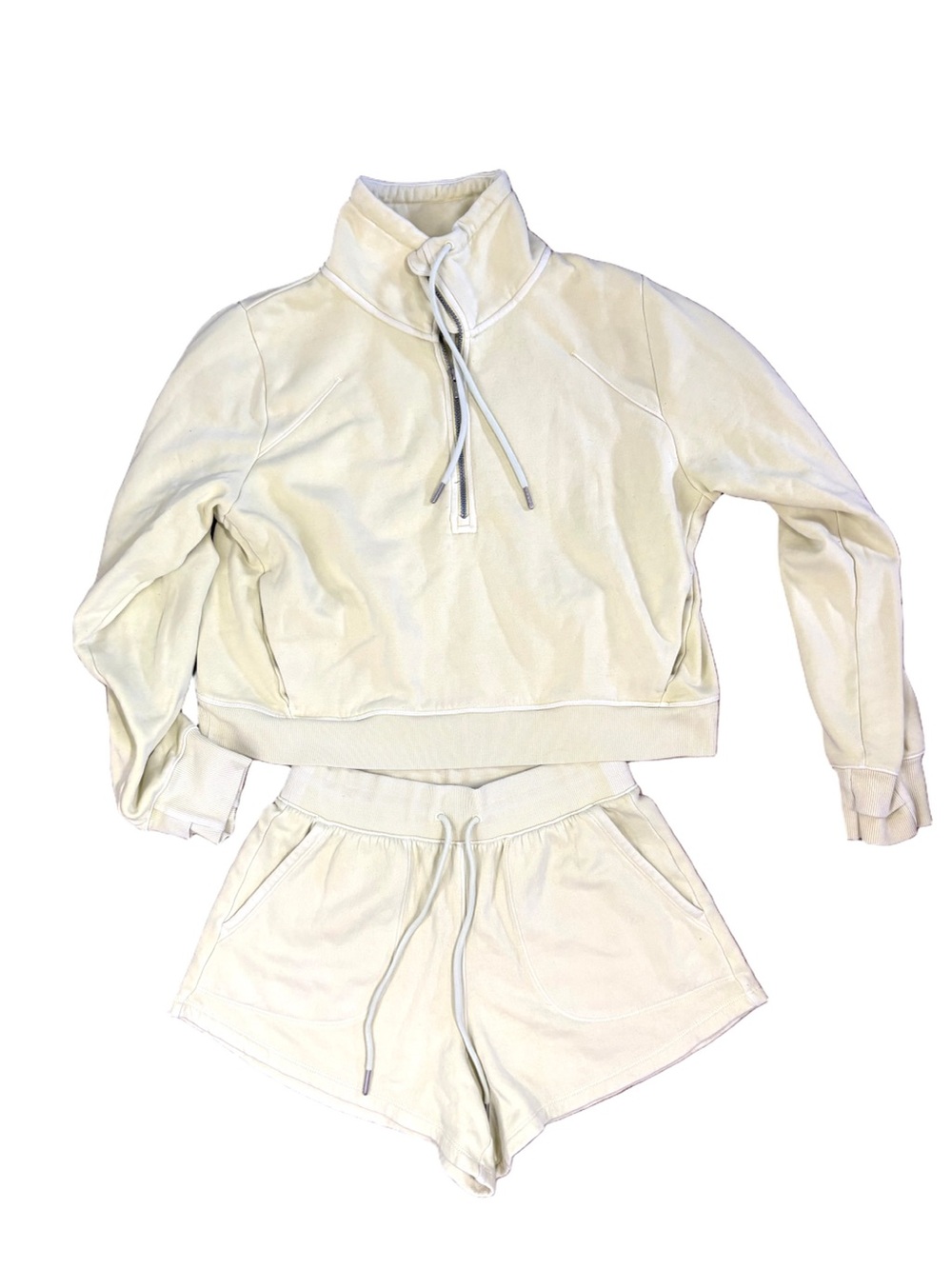 All in Motion Cream Half Zip Sweatshirt Shorts Set M/S Lounge Athleisure